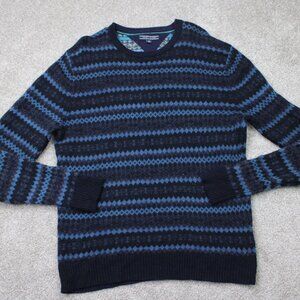 Tommy Hilfiger Sweater Mens 2XL XXL Blue Striped Lambswool/Cotton/Cashmere L/S